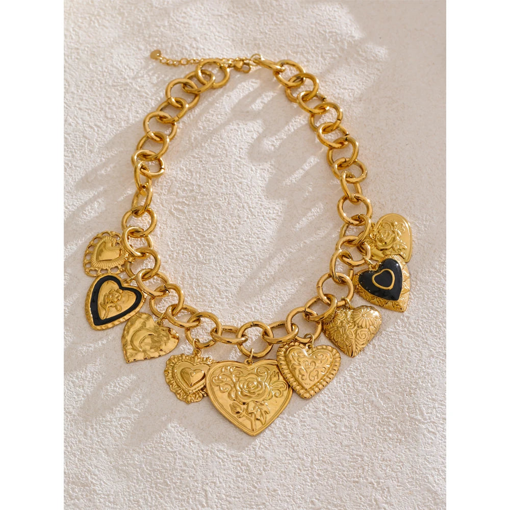 Yhpup Statement Stainless Steel Charms Heart Pendant Necklace Waterproof 18K Gold PVD Plated Stainless Steel Collar Jewelry 2025