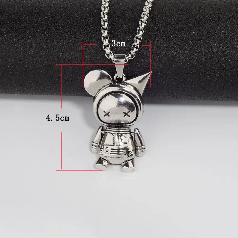 Rotatable Bear Doll Pendant Stainless Steel Necklace Men and Women Hip-hop Personality Simple Cartoon Sweater Chain Wholesale