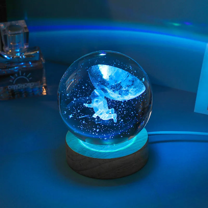 3D Crystal Lights Lamp Glowing Planetary Galaxy Night Light Crystal Ball Night Lights Bedside Light Home Decor Christmas Gift