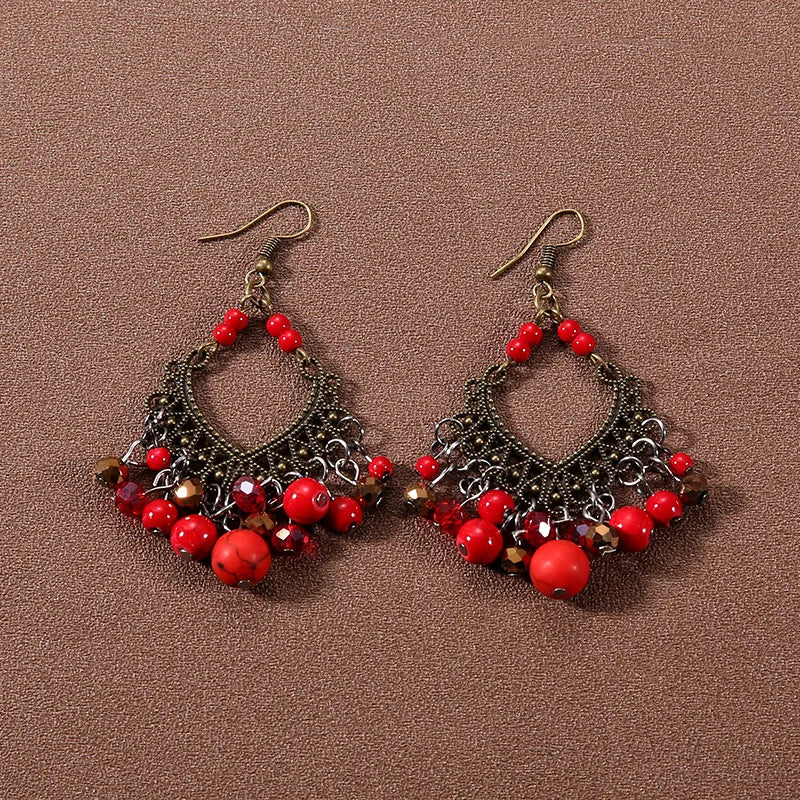 Bohemian fringed turquoise personality temperament earrings jewelry