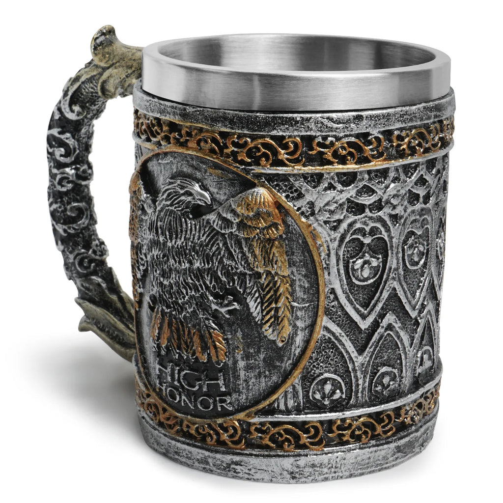 450ml Viking Wooden Barrel Beer Mug 3D Resin 304 Stainless Steel Coffee Cup Bar Party Gift Mug Large Capacity Water Cup