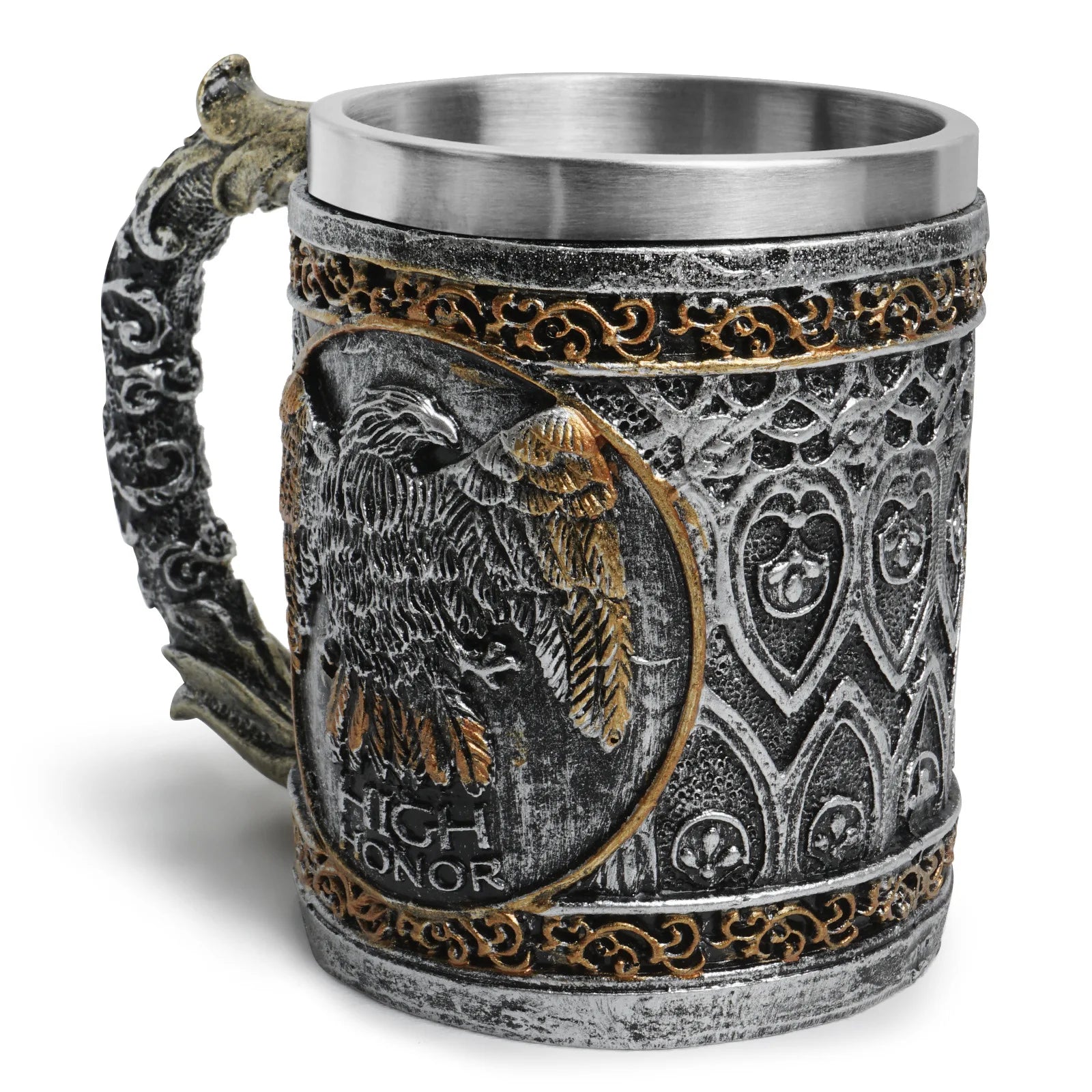 450ml Viking Wooden Barrel Beer Mug 3D Resin 304 Stainless Steel Coffee Cup Bar Party Gift Mug Large Capacity Water Cup