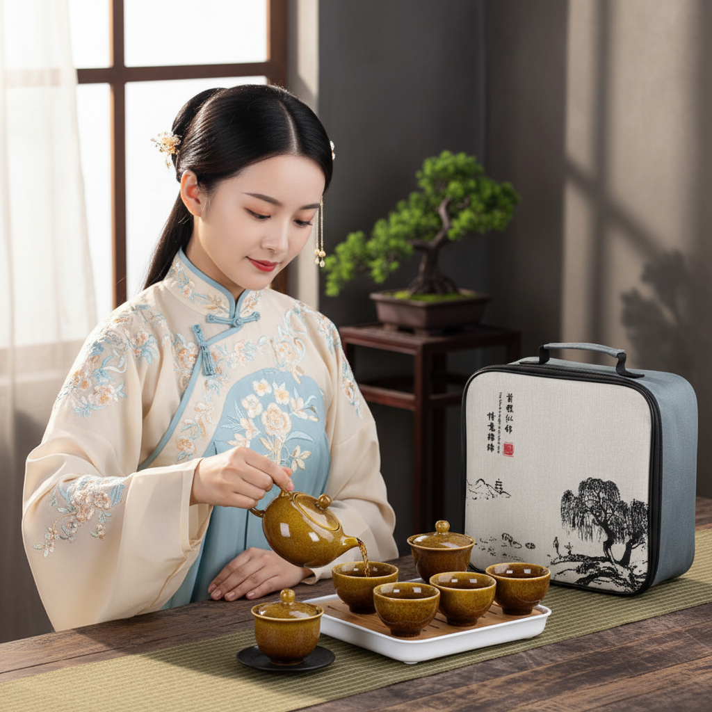 With Travelling Bag 4 Cups Chinese Kung Fu Tea Set Travel Set Ceramic Portable Teapot Porcelain Teaset Gaiwan Tea Cups Tea Tool