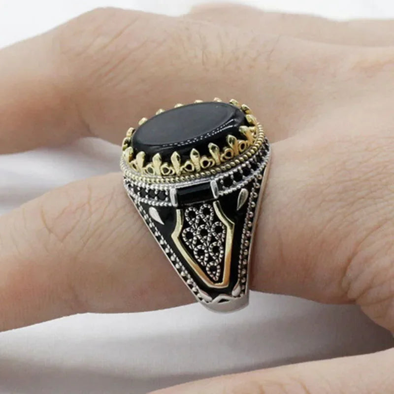 New Copper Material Open Adjustable Ring Amber Gemstone Personality High Jewelry Fashion Luxury Business Men's High-end Ring