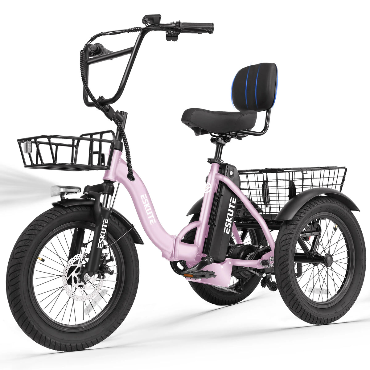ESKUTE T300 E Trike Electric Bike, Peak Brushless Motor Folding Trike 18X3.0 Fat Tire Ebike, 624Wh Removable Battery, Step-Thru 3 Wheel Electric Bicycle, Up to 65 Miles, 18MPH+ Tricycle for Adults