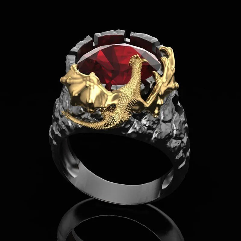 New Arrival Punk Gothic Rock Style Two-Tone Gold Silver Dragon Ring for Men Personality Jewelry Wholesale