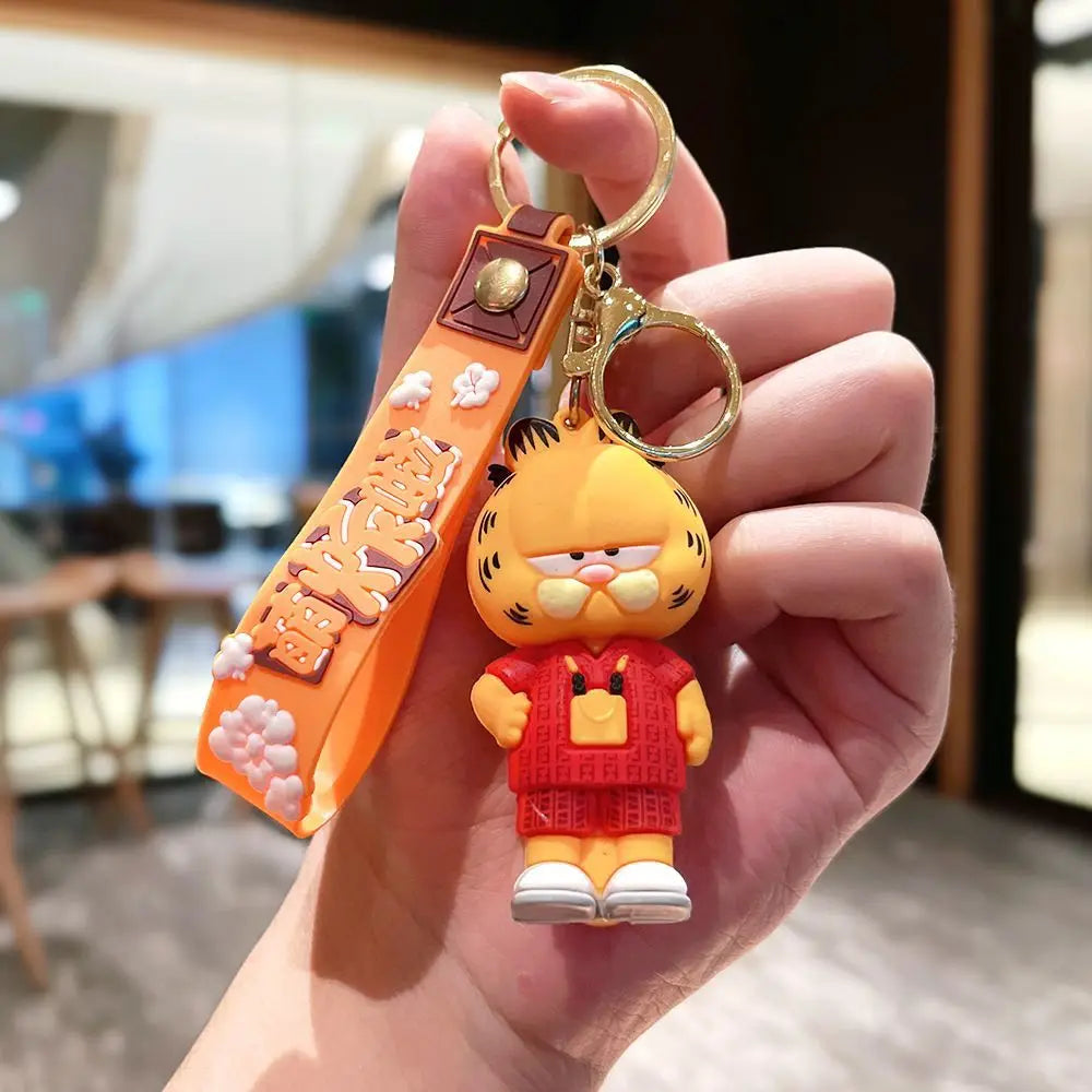 Garfield cartoon cute plush doll keychain kawaii for boys girls and couples backpack charm accessory anime merchandise wholesale