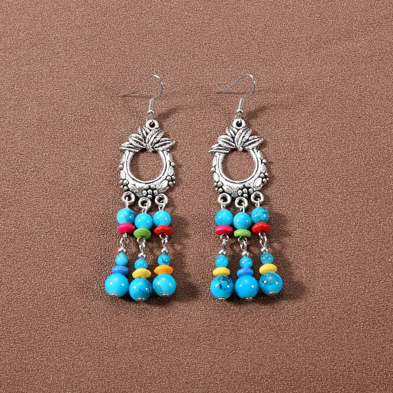 Bohemian fringed turquoise personality temperament earrings jewelry