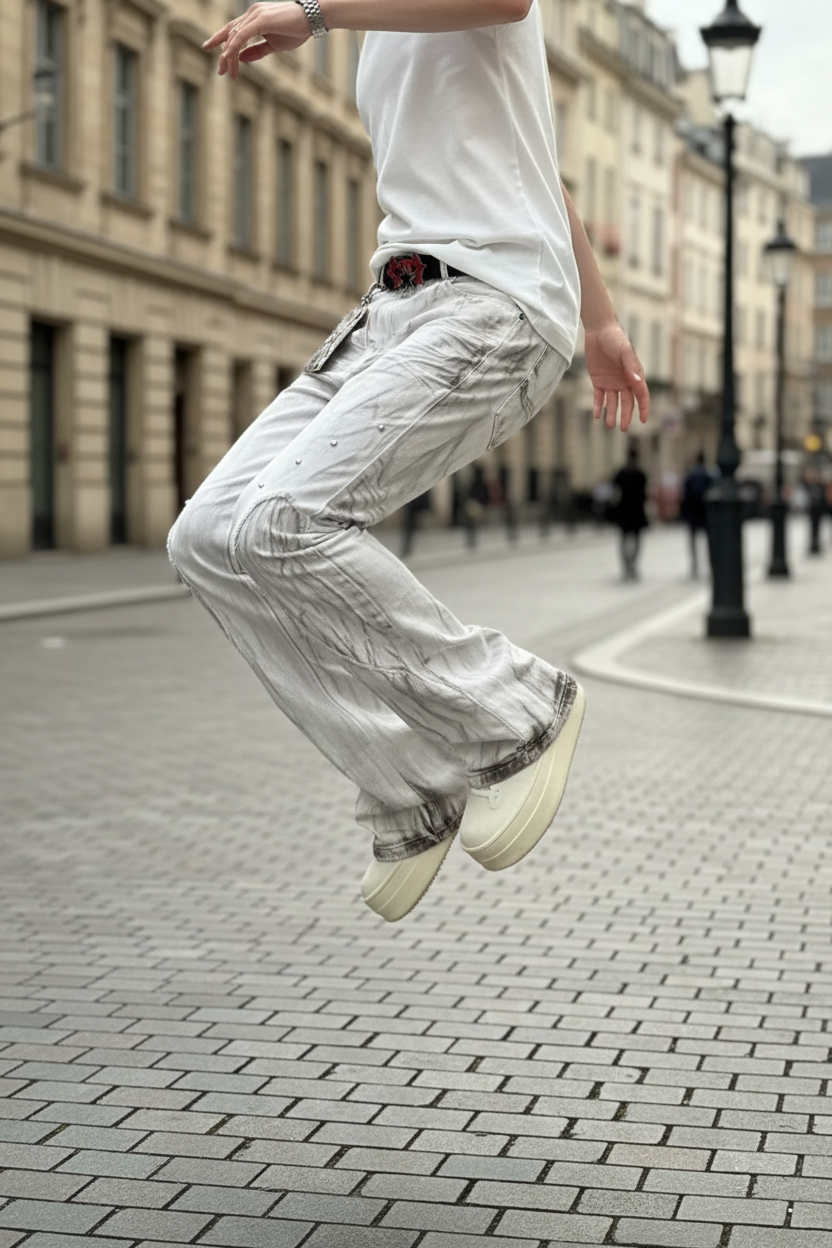 2026 Punk Y2K Style Dirty Washed White Patchwork Baggy Flared Stacked Jeans Pants For Men Clothing Streetwear Goth Long Trousers