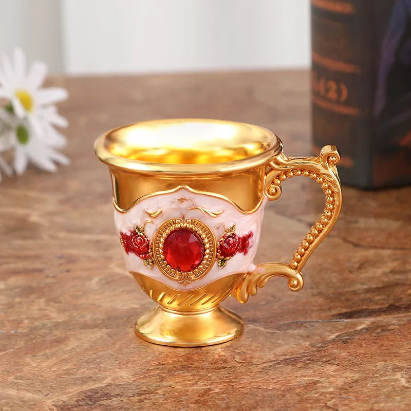 F5 Slightly Luxurious Drinking Glass Metal White Wine Cup Alloy Pattern Gems Decorated Fashion Creative Home Classical Wine Sets
