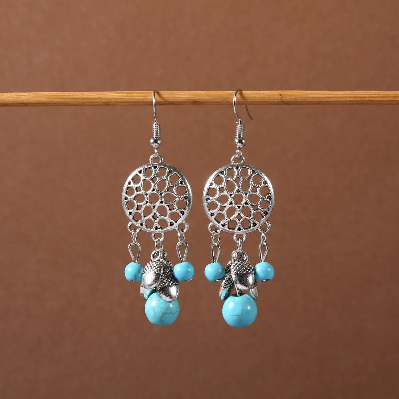 Bohemian fringed turquoise personality temperament earrings jewelry