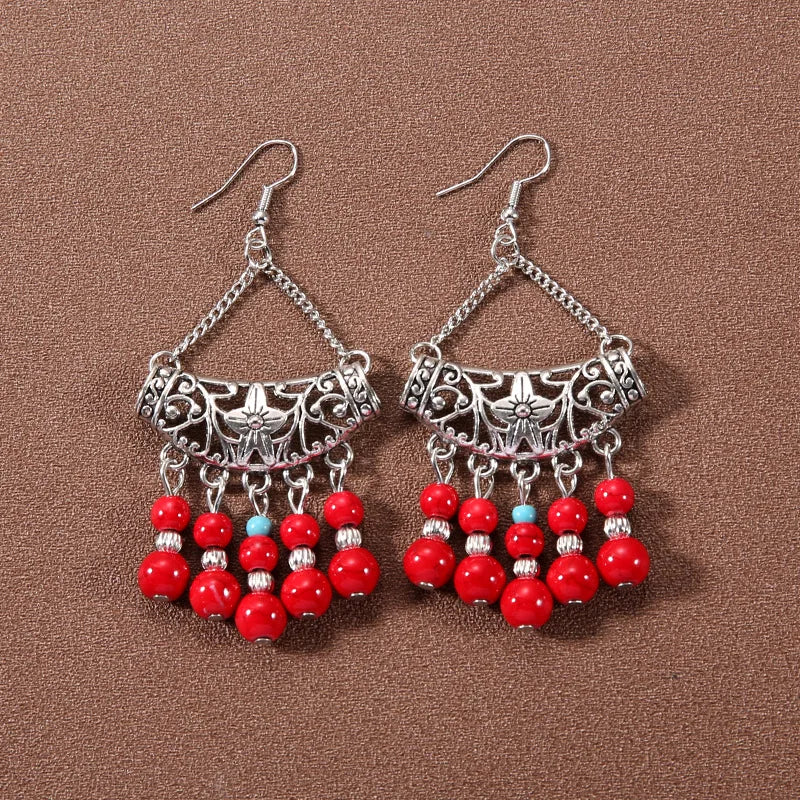 Bohemian fringed turquoise personality temperament earrings jewelry