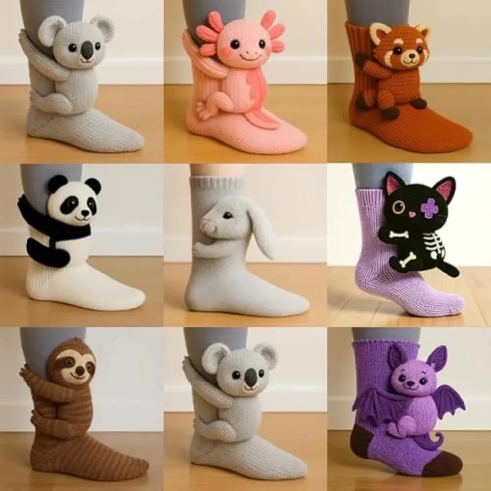 3D Knitted Cute Animal Floor Socks New Fun Novelty Handmade Crocheted Warm Socks Cubic Sloth Panda Creative Children's Gifts