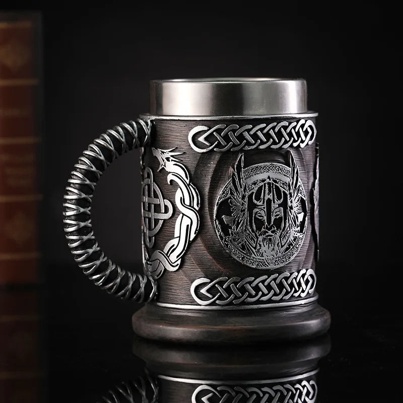 New Medieval Norse Mythology Beer Mug - Large Capacity 304 Stainless Steel Odin God of War Unique Wine Cup Creative Drinkware.