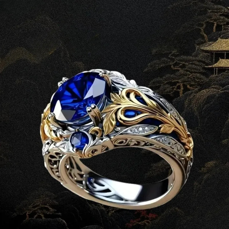Fashionable Retro Inlaid Blue Zircon Ring for Men Women Luxurious Pointed Zircon Inlaid Personalized Jewelry Accessories Кольца