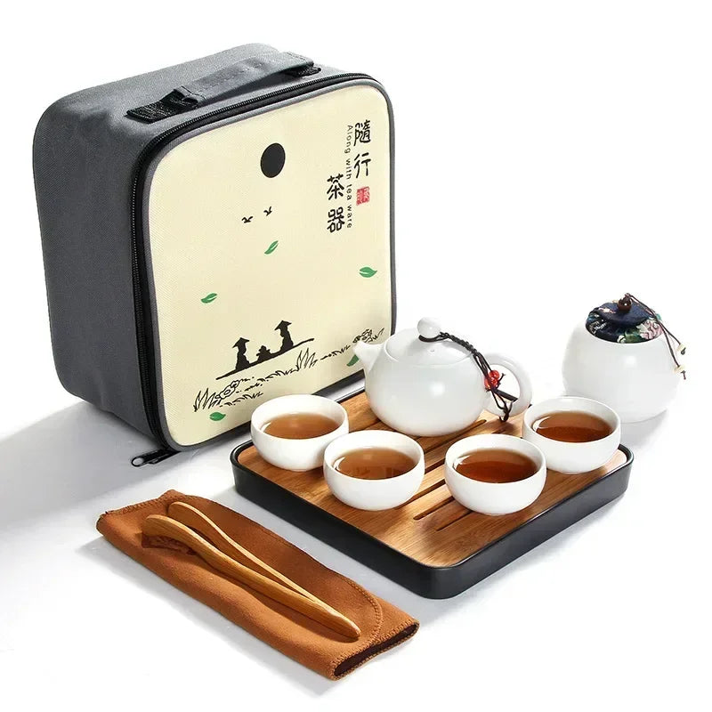Creative Outdoor Travel set tea Portable Chinese Fu Kung Tea Set Teapot [1 + 4 Cups] with Tea Tray Free Shipping
