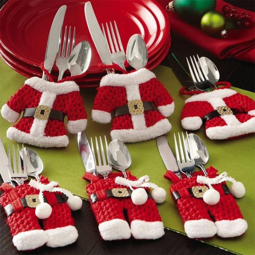 Christmas Decorations Tableware Bag Santa Suit Gift Bags Cute Knifes Fork Holder New Year Party Table Dinner Cutlery Suit Home