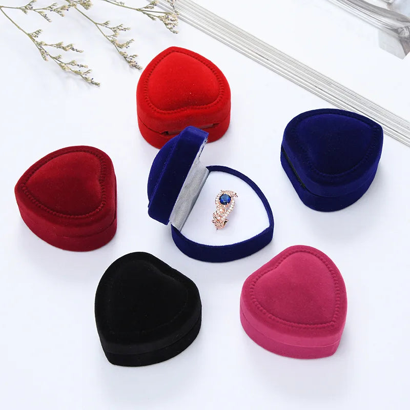 Heart Shaped Velvet Jewelry Box Earring Ring Box Wedding Ring Box Jewelry Display Holder Organizer Storage Gift Packaging Case