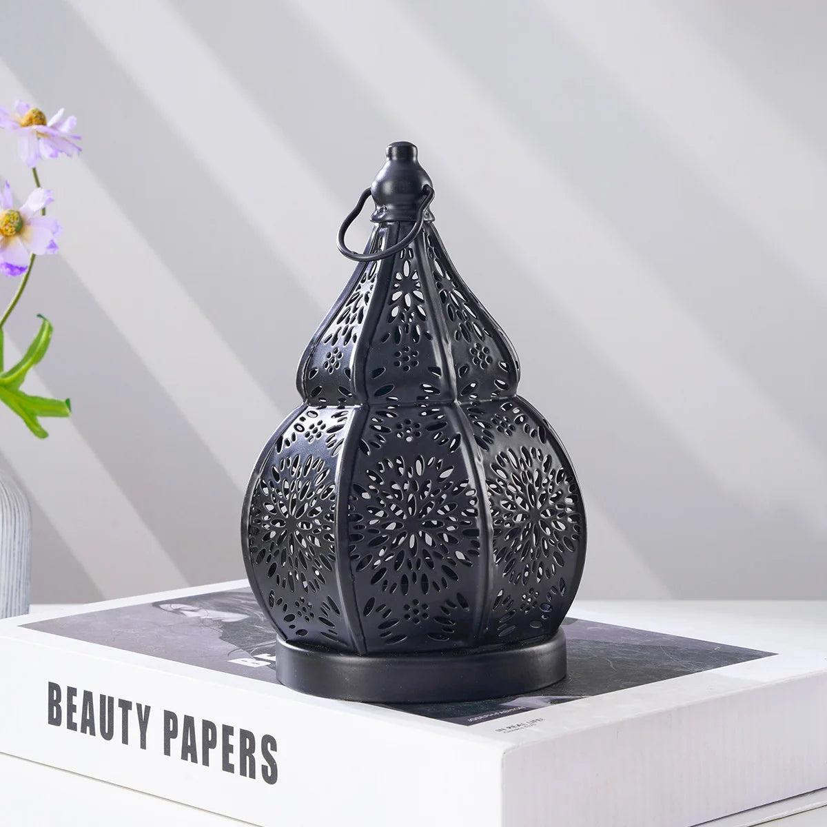 1PC, European-style ironwork hollowed-out gourd-shaped decorative candlestick, Moroccan decorative style candlestick