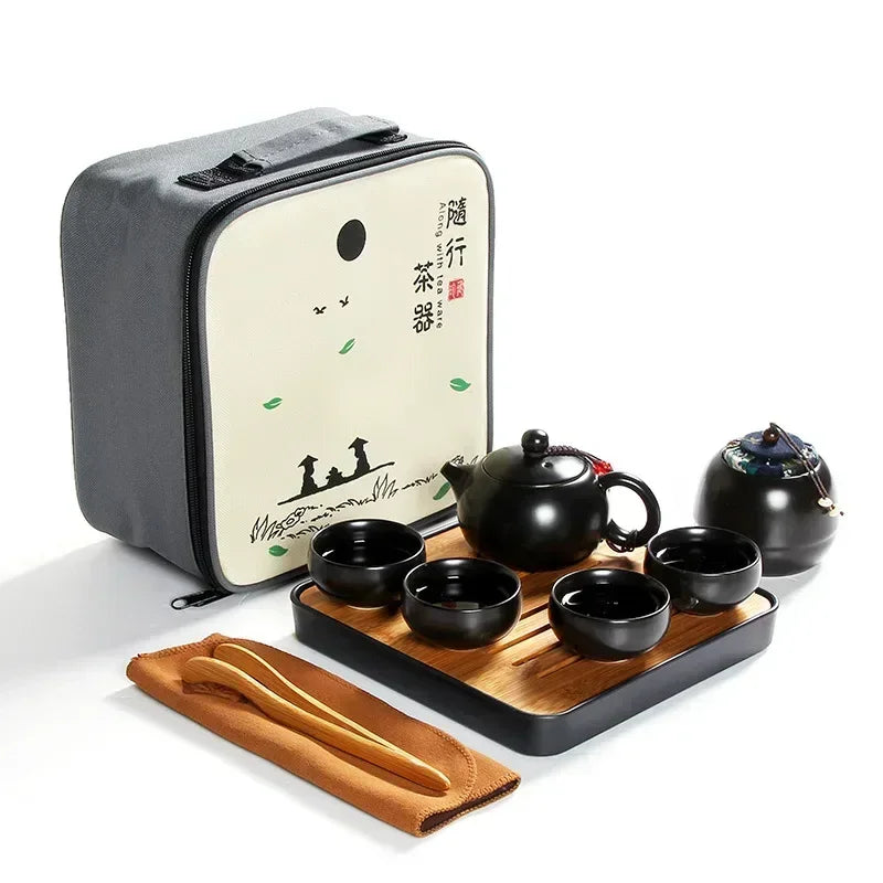 Creative Outdoor Travel set tea Portable Chinese Fu Kung Tea Set Teapot [1 + 4 Cups] with Tea Tray Free Shipping