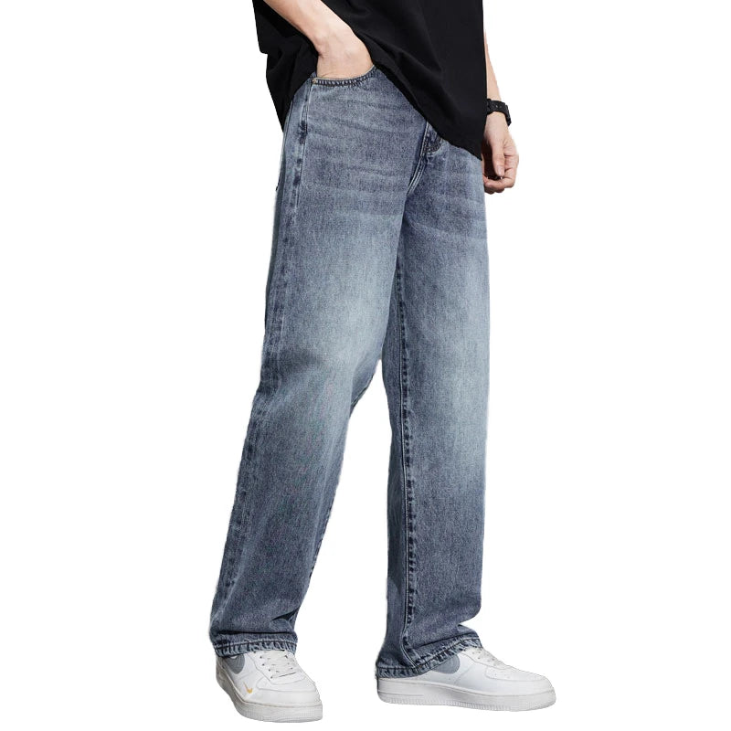 Mens Mid Waist Straight Knitted Distressed Denim Jeans Regular Fit Casual Midweight 100% Cotton High Quality Wholesale Supply