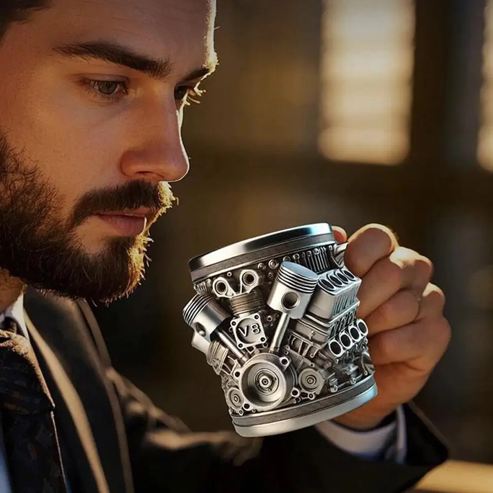 Cup For Car Enthusiasts V8 Engines Stainless Steel Coffee Mug Funny V6 Car Engine Design Mug Coffee Cup Cocktail Mug Tea