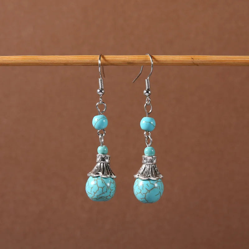 Bohemian fringed turquoise personality temperament earrings jewelry