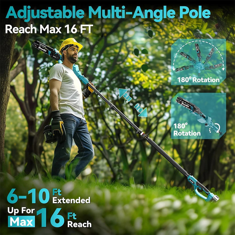 SEESII 2-in-1 Cordless 8 Inch Pole Saw & Mini Chainsaw with 2.5M Extension Pole for Tree Trimming Limb Cutter Prune for Makita 18V battery