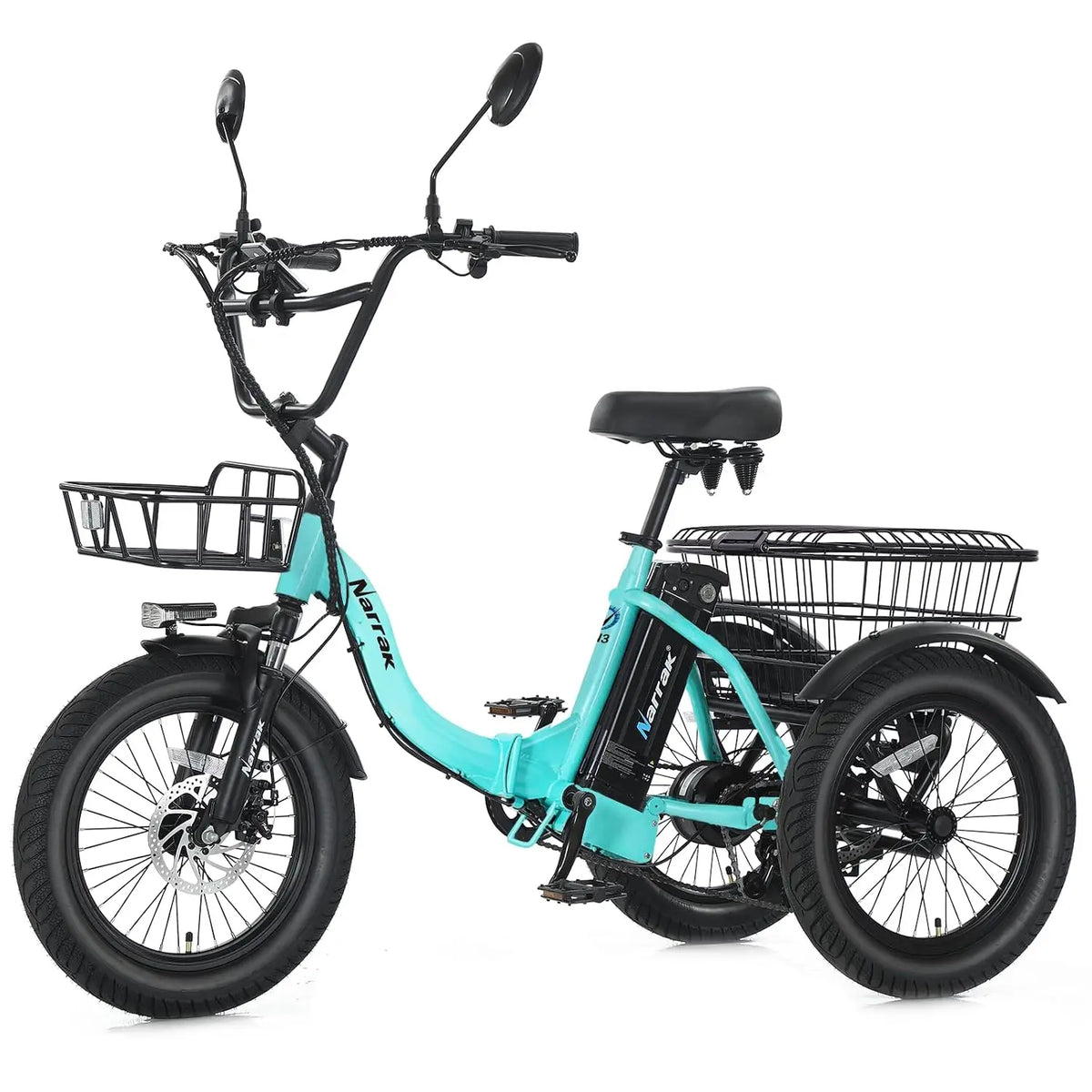 Electric Tricycle 18x3.0 Fat Tire Folding 3 Wheel Step-Thru Ebike 468WH Battery Basket, Customized
