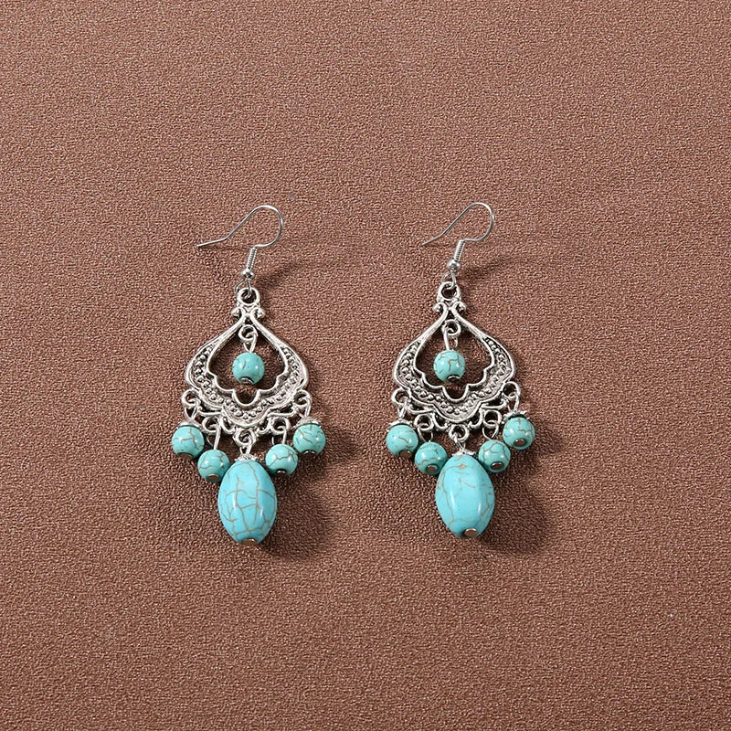 Bohemian fringed turquoise personality temperament earrings jewelry