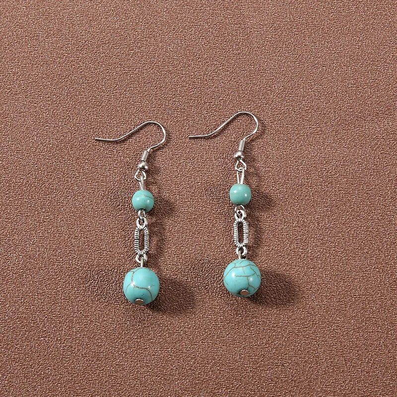 Bohemian fringed turquoise personality temperament earrings jewelry