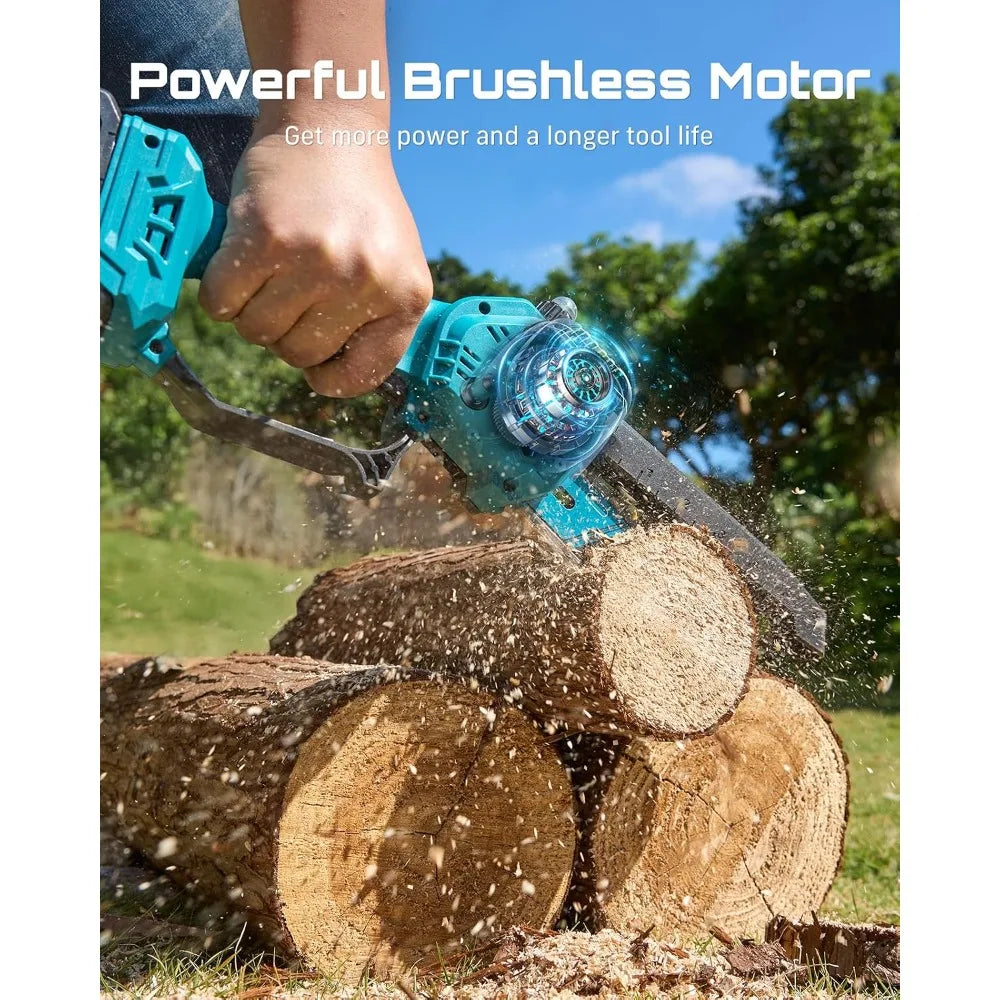 USA Stock Cordless 6 Inch Brushless Mini Chainsaw with 2 x 4000mAh Batteries Electric Pole Saw for Tree Trimming Branch