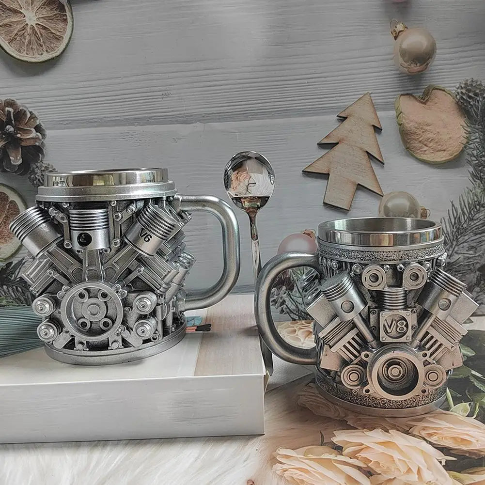 Cup For Car Enthusiasts V8 Engines Stainless Steel Coffee Mug Funny V6 Car Engine Design Mug Coffee Cup Cocktail Mug Tea