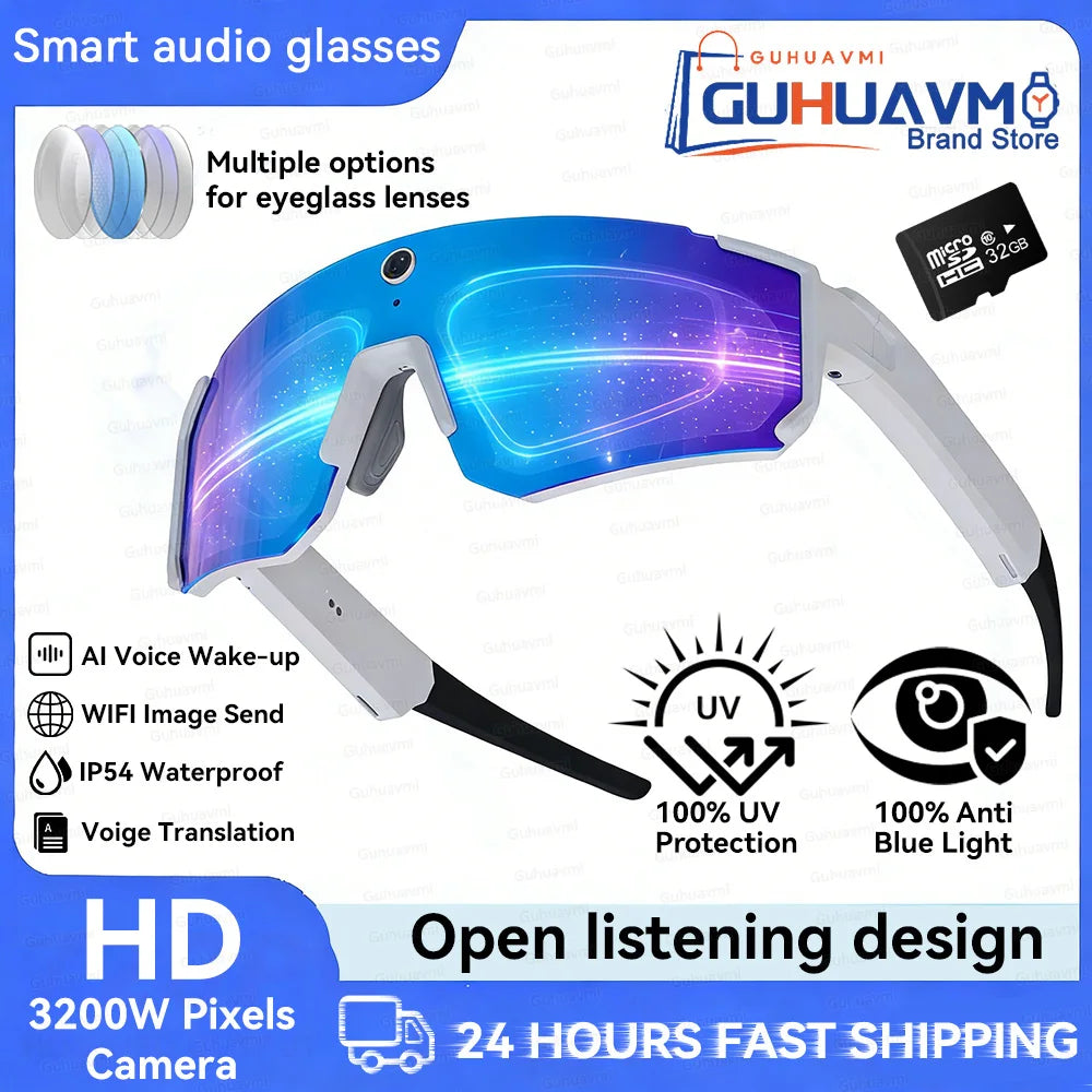 2026 New Smart Glasses Men 800W HD Photo Video Bluetooth Call Translation Anti Glare Running Baseball Sunglasses Cycling Glasses