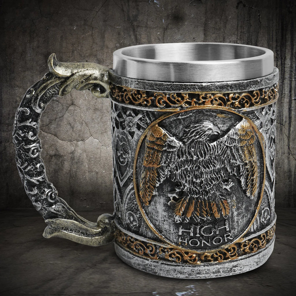 450ml Viking Wooden Barrel Beer Mug 3D Resin 304 Stainless Steel Coffee Cup Bar Party Gift Mug Large Capacity Water Cup