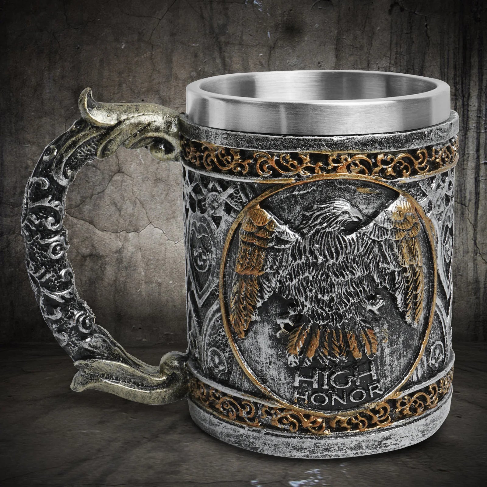450ml Viking Wooden Barrel Beer Mug 3D Resin 304 Stainless Steel Coffee Cup Bar Party Gift Mug Large Capacity Water Cup