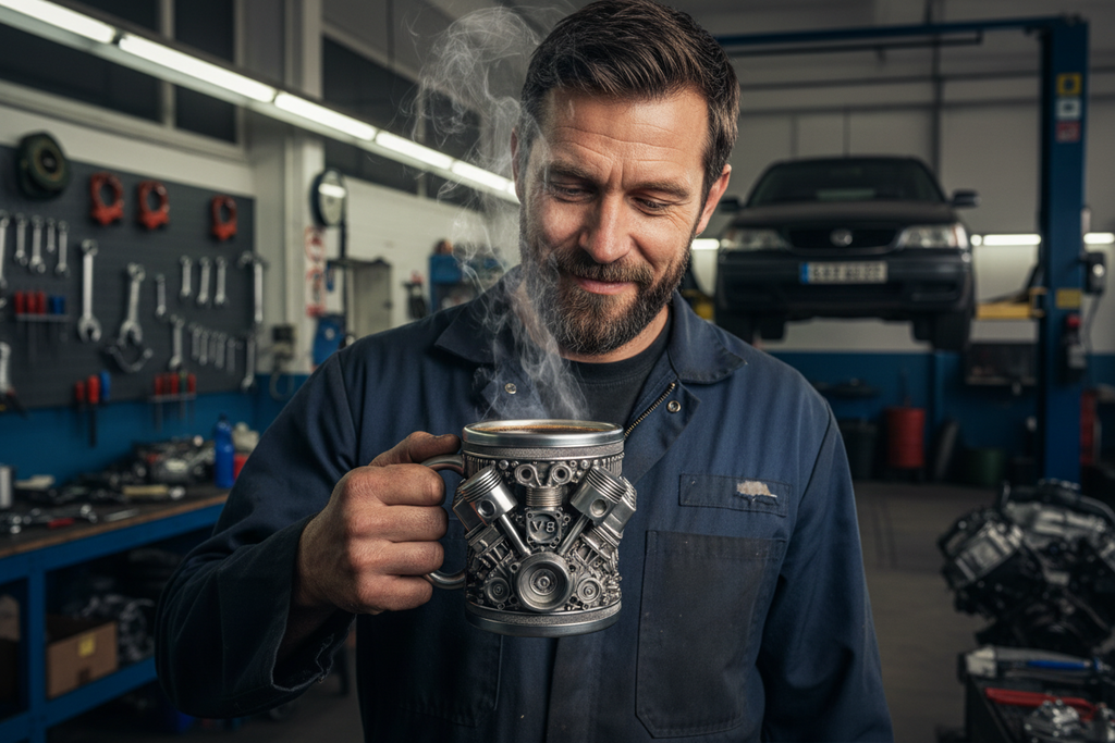 Stainless Steel Resin Insulated Coffee Mug with Engine Mechanical Detailing Beer Cup For Automotive Enthusiasts