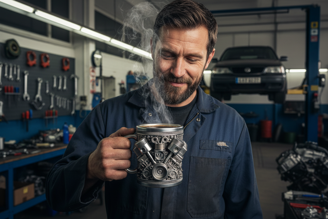 Stainless Steel Resin Insulated Coffee Mug with Engine Mechanical Detailing Beer Cup For Automotive Enthusiasts