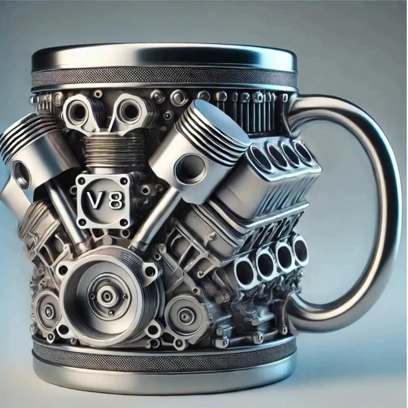 Stainless Steel Resin Insulated Coffee Mug with Engine Mechanical Detailing Beer Cup For Automotive Enthusiasts