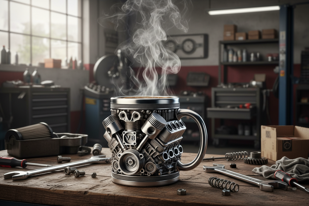 Stainless Steel Resin Insulated Coffee Mug with Engine Mechanical Detailing Beer Cup For Automotive Enthusiasts