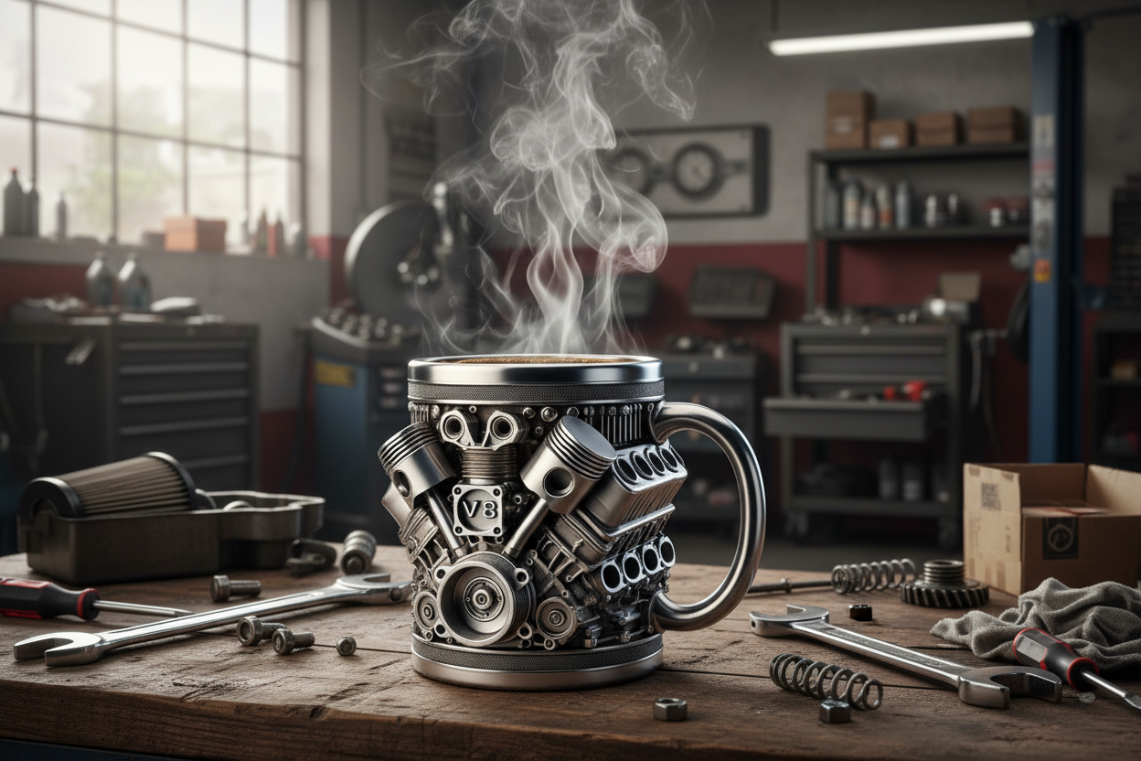Stainless Steel Resin Insulated Coffee Mug with Engine Mechanical Detailing Beer Cup For Automotive Enthusiasts
