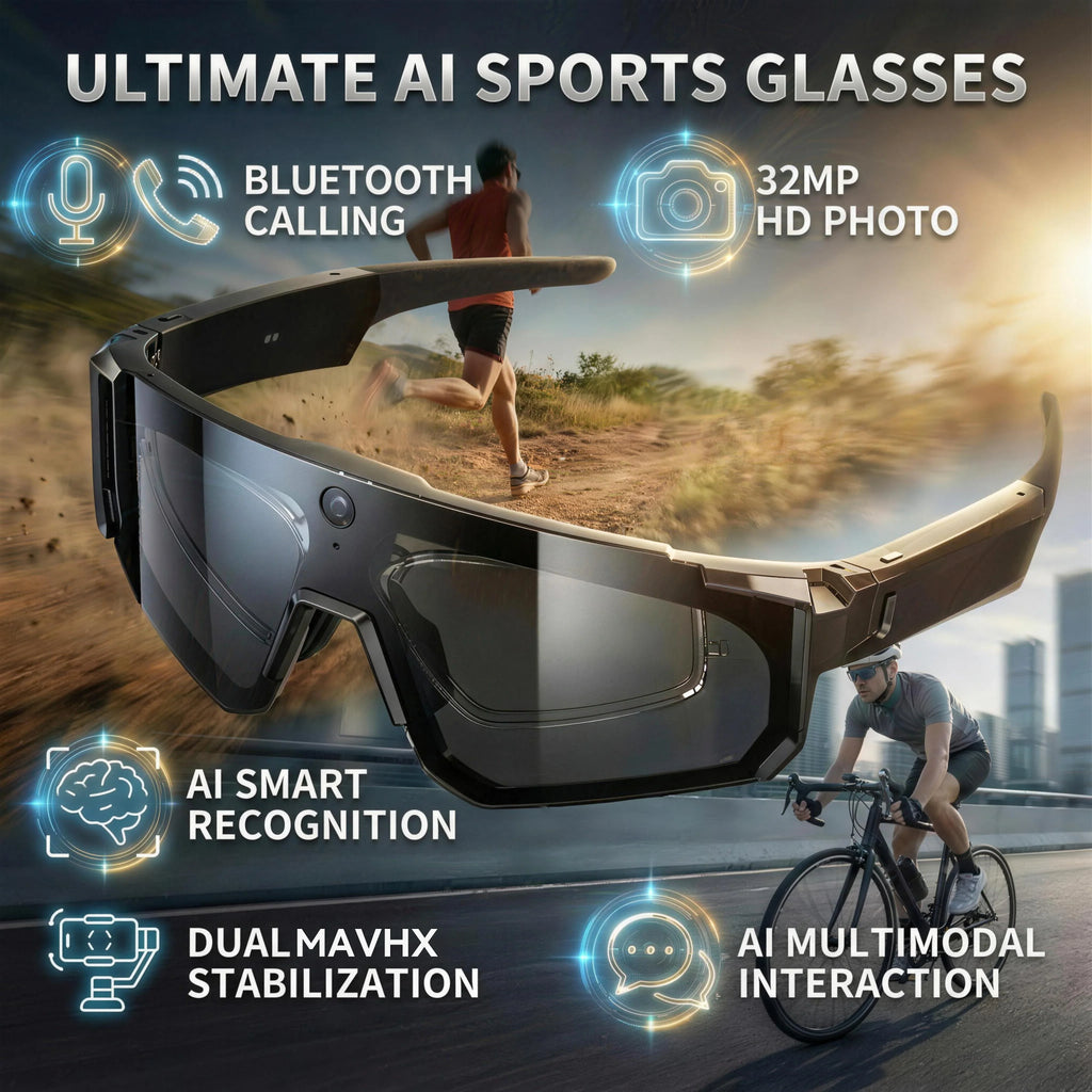 2026 New 800W HD Smart Glasses Men 32GB Photo Video Recording Bluetooth Call Sport Sunglasses Cycling Driver UV400 IP54 Goggles