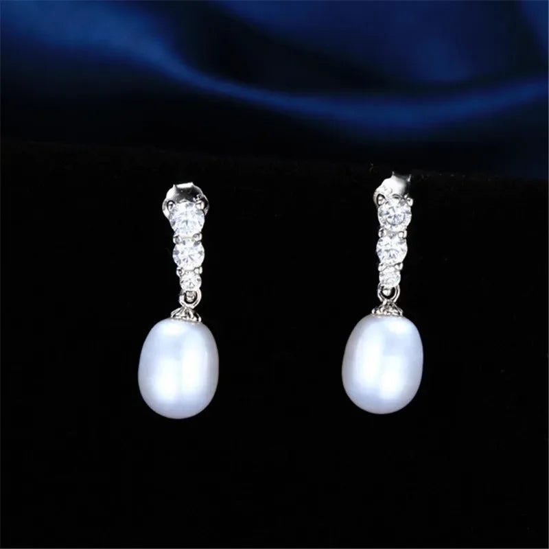 Dainashi High Quality 925 Sterling Silver Zircon Drop Earrings Elegant 100% Genuine Natural Freshwater Pearl Earrings for Women