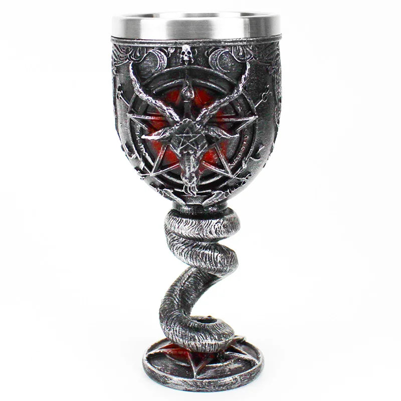 Baphomet Pentagram Horn Mugs Resin Hand Painted  Polished Retro Beer Stainless Steel Iiner Cool Cup Gothic Kitchen Bar Drinkware