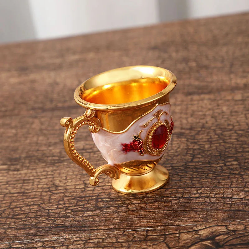 F5 Slightly Luxurious Drinking Glass Metal White Wine Cup Alloy Pattern Gems Decorated Fashion Creative Home Classical Wine Sets