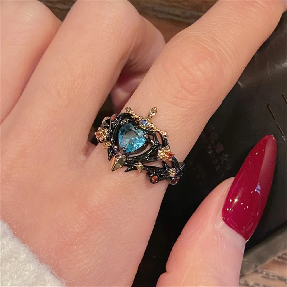 2025 New European American Style Irregular-Shaped Cubic Zirconia Ring for Women Gothic Stackable Jewelry 2Pcs/Set Purple Rings