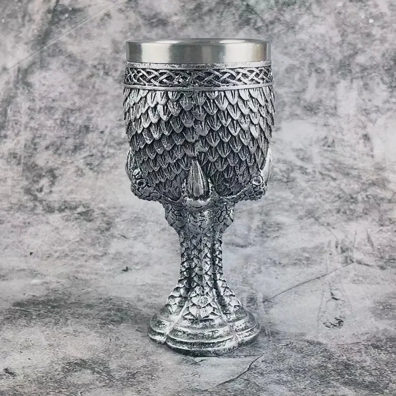 Creative 3D Embossed Dragon Scale Goblet Vintage Silver Dragon Claw 304 Stainless Steel Resin Bar Wine Glass Personalized Gift