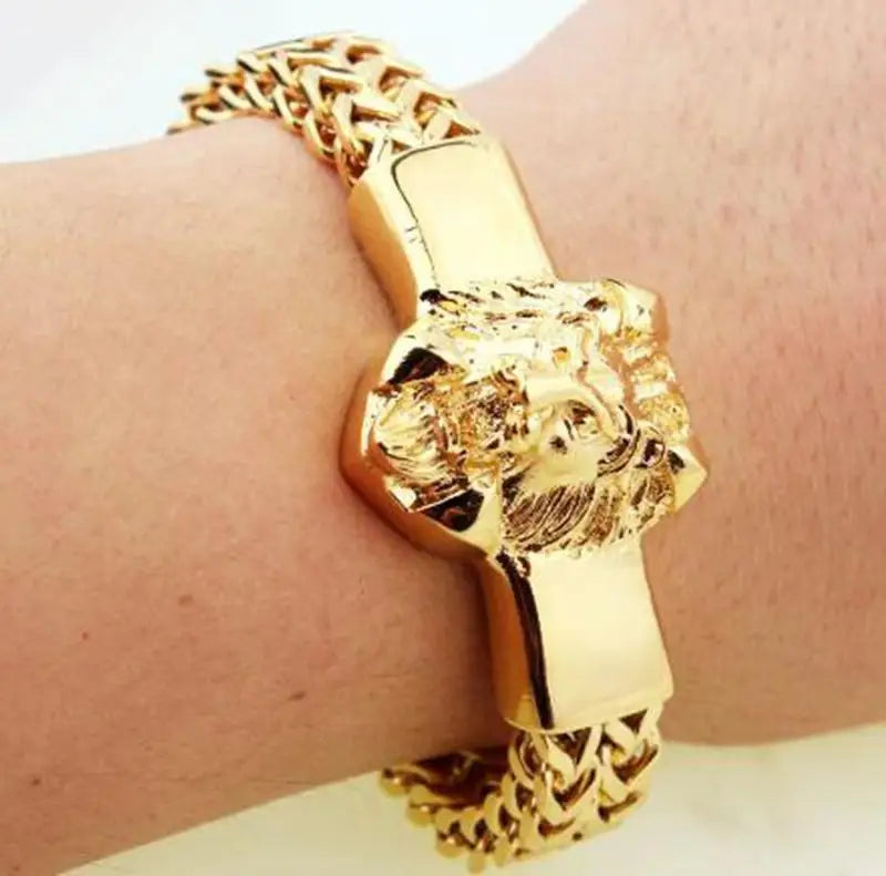 Personality Domineering Animal Gold Color Lion Head Bracelet Men's Stainless Steel Chain Bracelet Punk Rock Jewelry Gift