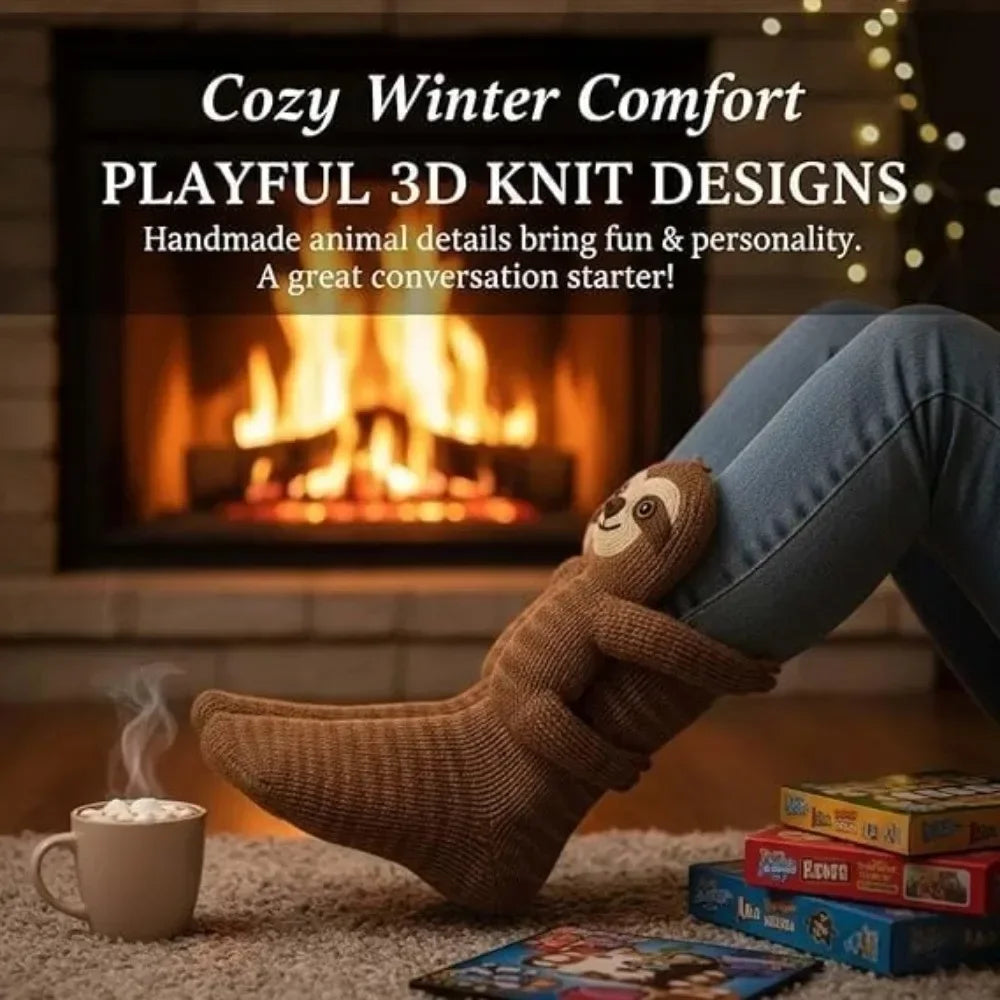 3D Knitted Cute Animal Floor Socks New Fun Novelty Handmade Crocheted Warm Socks Cubic Sloth Panda Creative Children's Gifts