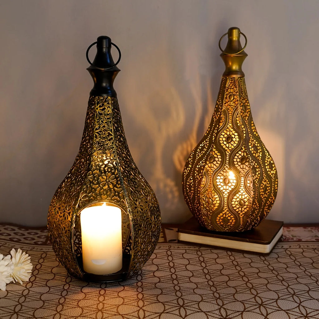 Elegant Metal Lantern Candle Holder - Decorative Tabletop Lantern for Home, Perfect for Chinese New Year & Ramadan Celebrations